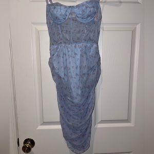 Floral ruched mesh midi dress